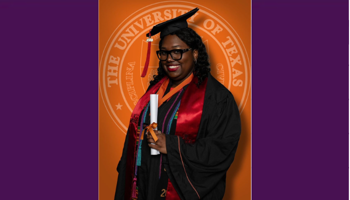 
Kenedi Houston graduating from The University of The University of Texas at Austin, at the Moody College of Communication