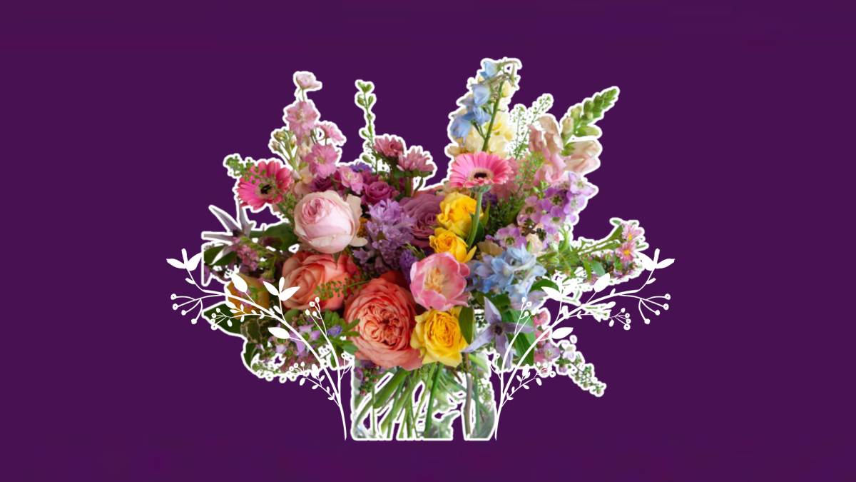 An arrangement of roses, lilies, and other flowers 