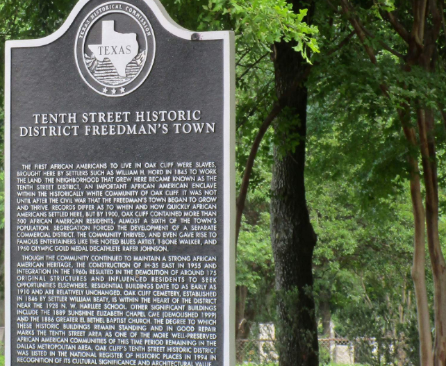 Texas Historical Commission Marker for theTenth Street Historic District Freedman’s Town in front of N.W. Harllee Early Childcare Center, established in 1928. - The National Trust for Historic Preservation