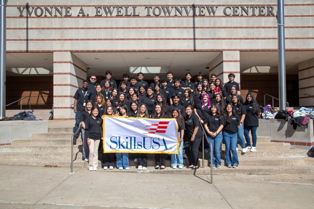 The Judge Barefoot Law Magnet Skills USA team posing outside of Yvonne A. Ewell Townview Center