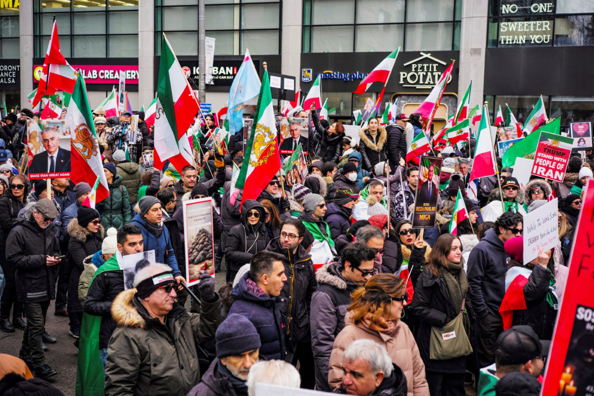 Iranian protesters and supporters rally against Iran's ruling establishment during a demonstration in Toronto, Ontario, Canada, February 14, 2026. REUTERS/Wa Lone
